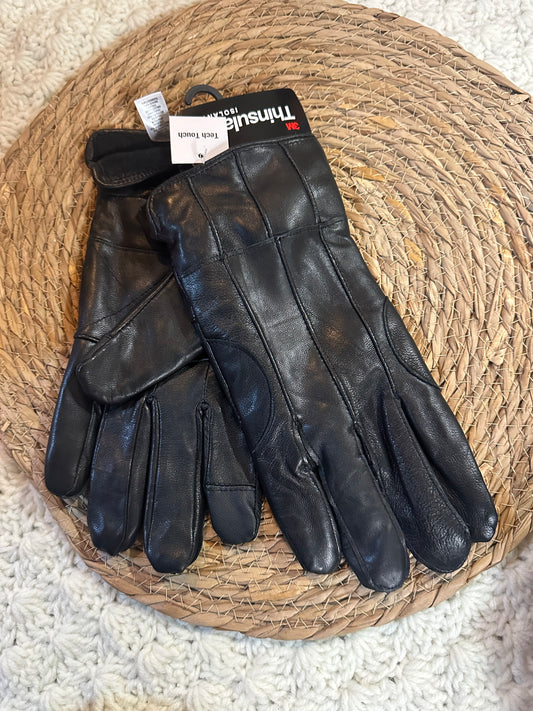 Black leather gloves